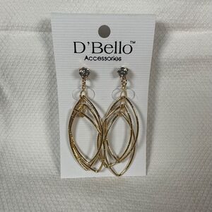 D'Bello Women's Gold Tone Cubic Zirconia Stacked Oval Dangle Earrings New